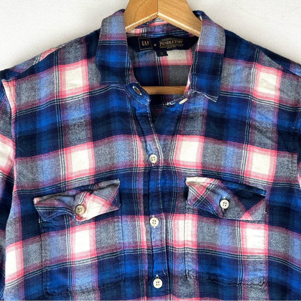 Gap x Pendleton Plaid Boyfriend 2 Pocket Flannel Button Down Shirt Soft - Picture 3 of 9